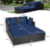 Spacious Outdoor Rattan Daybed with Upholstered Cushion - Navy