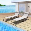 Set of 2 Outdoor Chaise Lounge with Detachable Pocket and Pillow;  Portable Adjustable Patio Sun Lounge Chair for Garden; Beach;  Sunbathing - beige