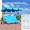 Outdoor 2-Seat Swing with Teapoy Weather Resistant Canopy Powder Coated Steel Frame Patio Swinging Hammock with  Stand and Removable Cushion - bule