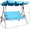 Outdoor 2-Seat Swing with Teapoy Weather Resistant Canopy Powder Coated Steel Frame Patio Swinging Hammock with  Stand and Removable Cushion - bule