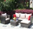 Outdoor garden garden furniture 4-piece brown PE wicker combination upholstered sofa set - Glam